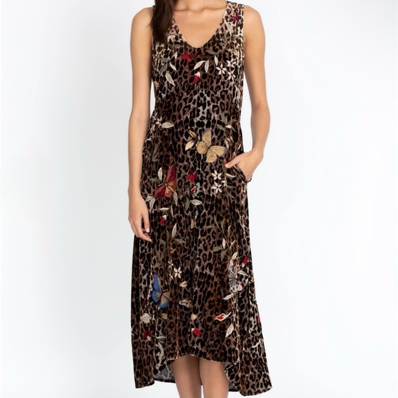 Johnny Was Penelope Velvet Embroidered Leopard Print Maxi Dress Small Cheetah - Picture 1 of 9